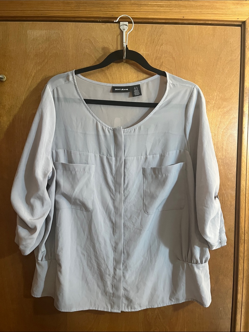 DKNY Light Gray Pocket Blouse - Women's Relaxed Tunic Top Bundle